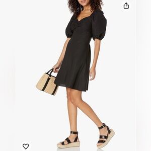 The Drop Puff Sleeve Black Linen Dress